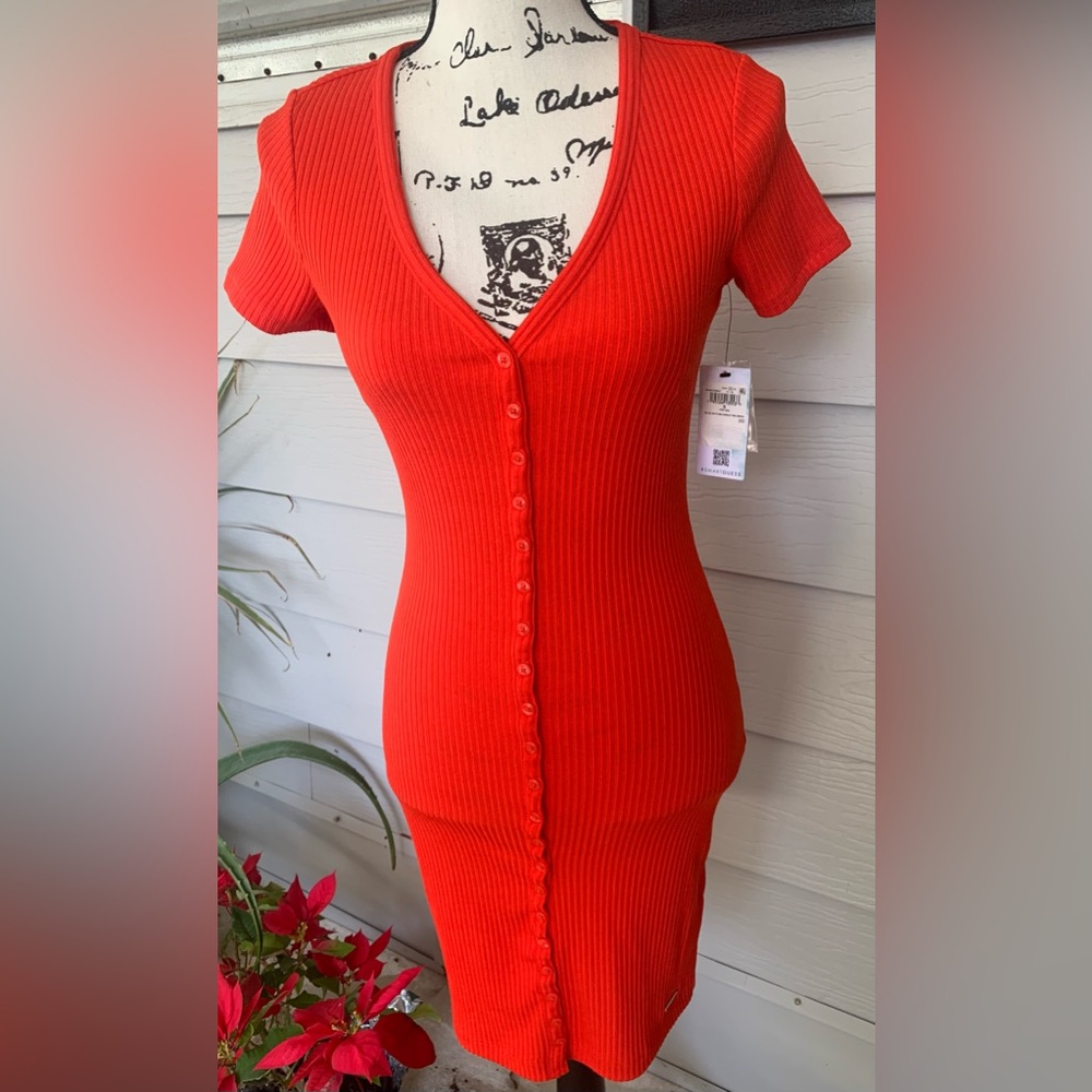 New Guess Raylynn Henley Rib Dress